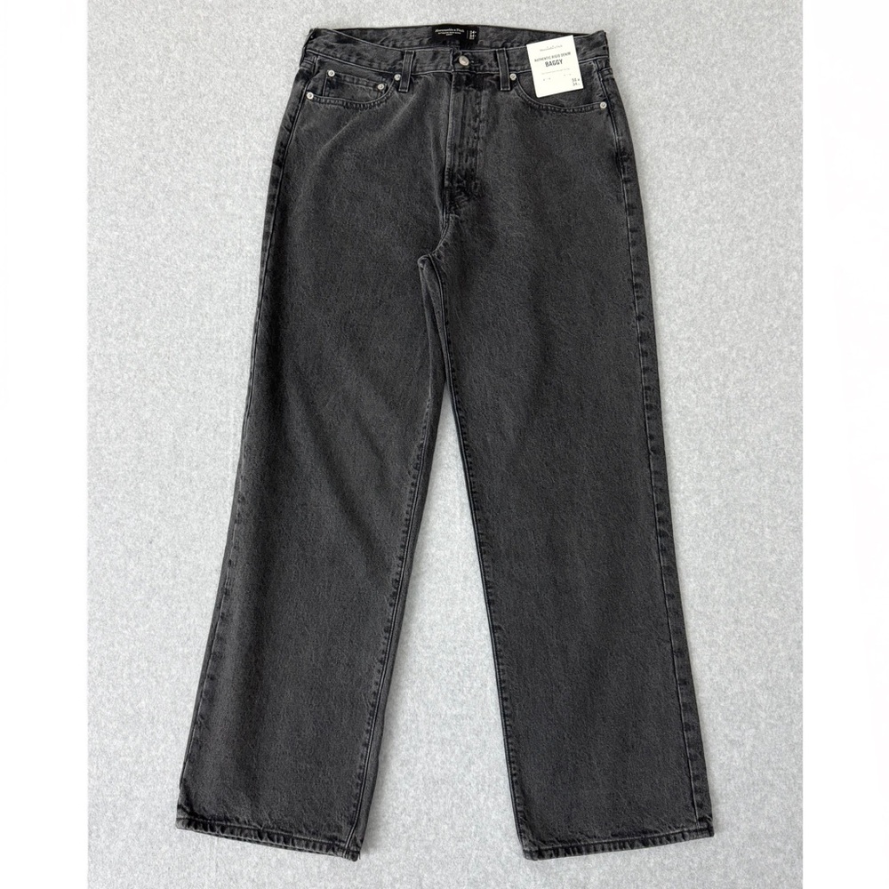 Abercrombie & Fitch Mens Baggy Jeans 34 x  34 Black Authentic Rigid Denim READ